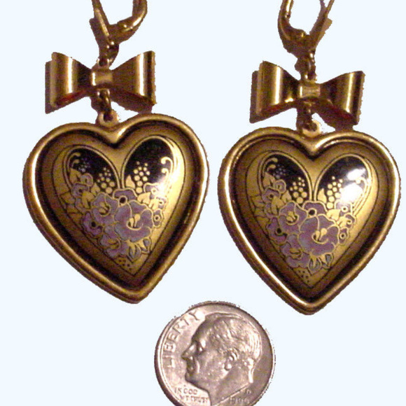 Vintage Michaela Frey Enamel Floral Heart Earrings - Picture 4 of 6